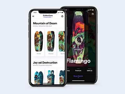 Collections animation interaction ios longboard mobile app principle product card product catalog sketch ui ux visual design