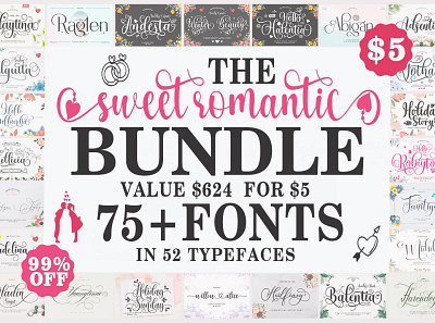 The Sweet Romantic Font Bundle. bundle elegant fonts font font design handwritten script script font valentine valentine day