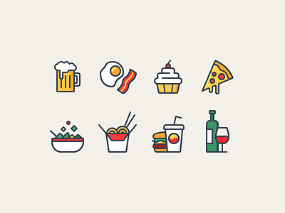 Foodies flat foodies icons line sketch