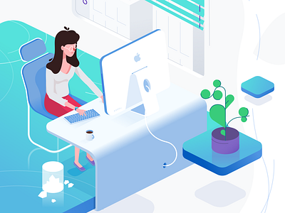 Isometric Office character explainer flat illustration