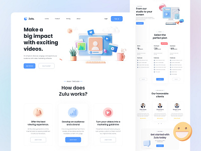 Zulu - Video Marketing Software Landing Page landing landing design landing page landing page design landingpage minimal minimalist trendy trendy design ui ux ui design uidesign uiux video marketing video production website website builder website concept website design websites