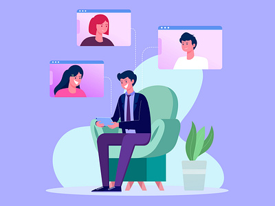 businessperson conducting video conferencing from home background flat flat design flat design flat illustration flatdesign flatillustration flatvector illustration illustrator vector vector art vector illustration vectorart vectorillustration vectors