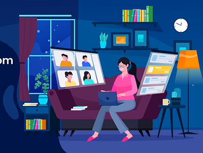 work from home at night flat flat design flat design flat illustration flatdesign flatillustration illustration illustration design illustrator laptop vector vector art vector illustration vectorart vectors work workfromhome workspace