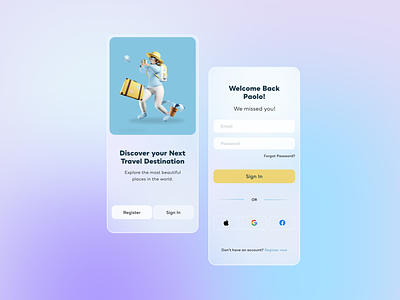 Sign In / Register - Mobile App app branding clean design falt figma illustration ios login minimal mobile mobile app design register simple travel ui uidesign ux vector web