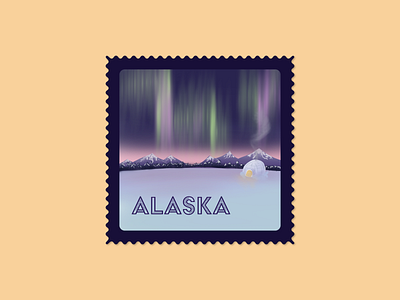 Alaska Stamp adobe illustrator adobe photoshop alaska northern lights painting stamp winter