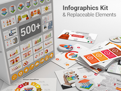 Infographics Kit & Replaceable Elements charts corporate data diagram graphs icons infographics maps people showcase statistic world