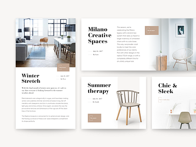 Editorial Article Cards article cards clean creative furniture interior neutral product sketch ui ux