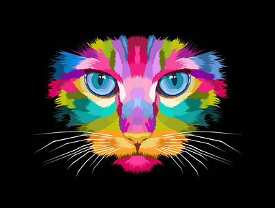 close up colorful cat pop art portrait animals animation art branding cat colorful design illustration pop art wpap