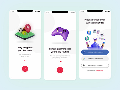 Gaming App Onboarding 3d app branding design illustration minimal ui ux vector web