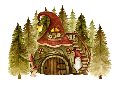 Forest gnomes. Watercolor