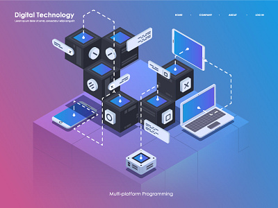 Abstract isometric illustration. Template for web and apps.