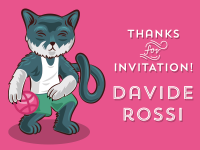 Thanks for invitation! cartoon cat dribbble illustration invitation thanks