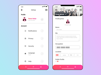 Settings & profile settings | Social music app