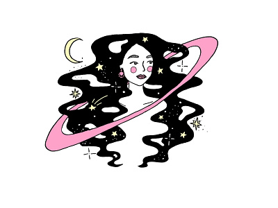 Head in space artwork colors design illustration logo moon pink space universe woman