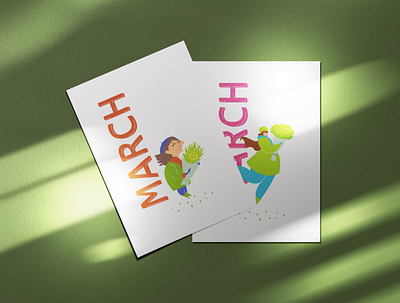 Women's month bouquets cards celebrate green illustrations piispanen women