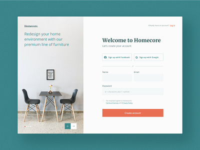 Daily UI #001 - Sign Up Form clean daily ui dailyui ecommerce elegant form furniture login minimal register sign up signup simple store ui ux