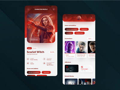 Daily UI #006 - User Profile app character daily ui dailyui interface marvel marvelcomics mobile ui modern profile scarlet witch superheroes user profile