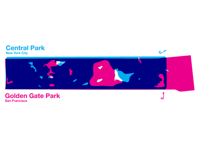 Parks central park cyan golden gate park helvetica magenta map mine is bigger than yours new york city nyc overlap parks quora san francisco sf