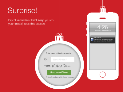 Holiday landing page for Intuit online Payroll mobile