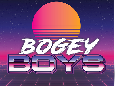 Bogey Boys 80s bogey branding design disc golf frisbee golf outrun retro shirt design typography