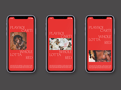 Playboi Carti Whole Lotta Red Digital Editorial app branding clean design flat graphic design identity illustration ios lettering minimal mobile photoshop red type typography ui ux web