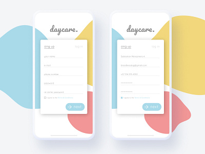 Daycare. - Mobile App UI app daily 100 challenge daily ui dailyui design iphonex login design mockup sign in ui sign up signup ui ui ux ui design ux