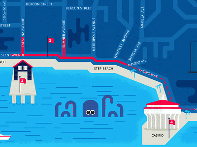 Map Ilustration beach casino illustration map octopus pier texture vector