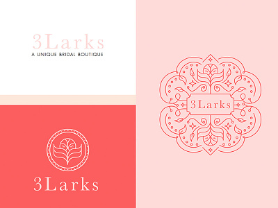 3larks Bridal Boutique Branding and Logo design bird branding bridal logo feminine lark logo design wedding design