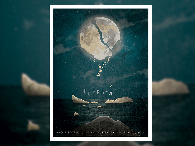 Moon Illustration Concert Poster sky stars night design poster texture illustration ocean water moon