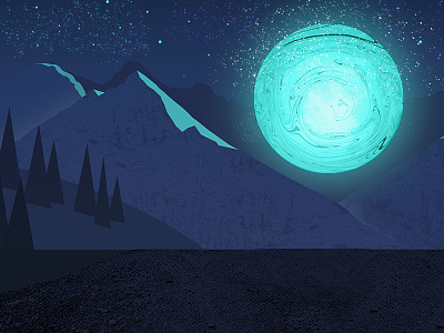 Cosmic Moon Illustration cosmic galaxy hills illustration moon mountains mystery night nighttime stardust stars texture
