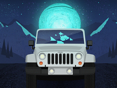 Jeep in the Moonlight car galaxy illustration jeep moon mountains nighttime sky stars vector wrangler