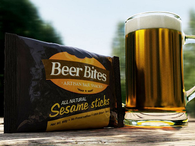 3D Presentation - Beer Bites Sesame Sticks 3d 3dsmax bag beer design download forest nature packgage snacks table wood