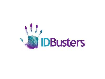 ID Busters fingerpring fingers hand hands id identity logo palm purple security typography