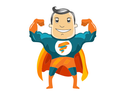 Hero cartoon cartoonish character colorful funny happy hero identity illustration kids strong superhero