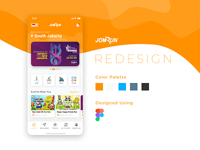 JomRun Redesign Concept app event app figma firstshot home page illustration mobile mobile app redesign running app sports starter ui ux