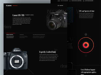 CANON Product Showcase camera canon concept dark landing redesign ui visual visual design web