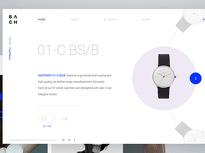 Watch maker showcase e commerce elegant landing page layout light minimal navigation product slider type watch white