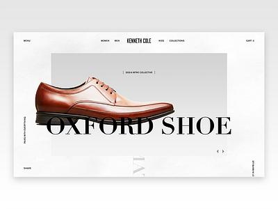 Kenneth Cole brand editorial fashion homepage landing page layout minimal navigation photography shoes slider typography