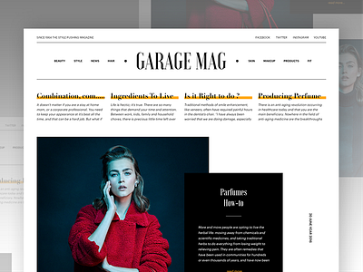 Garage Web Mag black blog elegant homepage magazine navigation news photography typography website