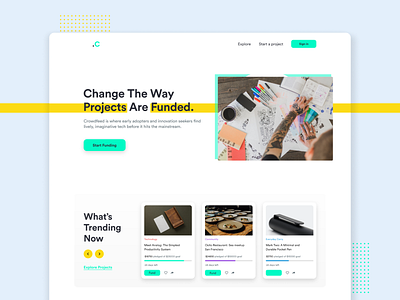 Funding Landing Page - Crowdfeed banking brand brand identity branding clean clean ui concept crowdfunding funding interface landing page landingpage modern popular shot typography ui
