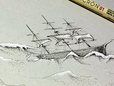 Stormy Seas - Sketch boat dots illustration micron ocean pen ship sketch book stippling storm waves