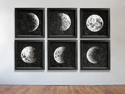 Lunar frames illustration moon pen and ink prints sketchbook stippling