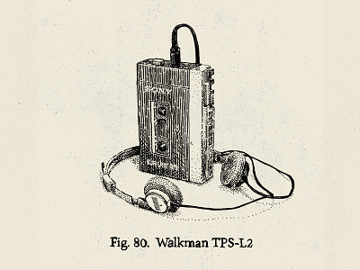 "Relics" - Walkman crosshatch engraving illustration india ink old fashion old school pen and ink sony stippling tape cassette