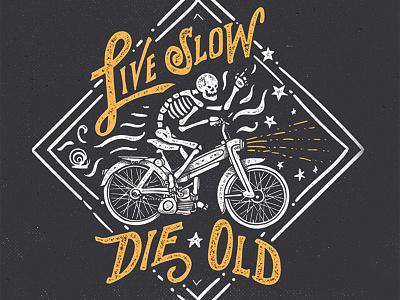 Live Slow, Die Old hand lettering moped moto scooter skeleton tshirt type