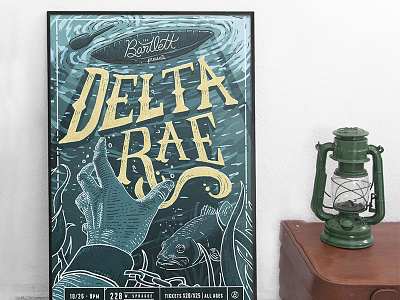 Gig Poster - Delta Rae band concert design fish gig poster illustration poster under water