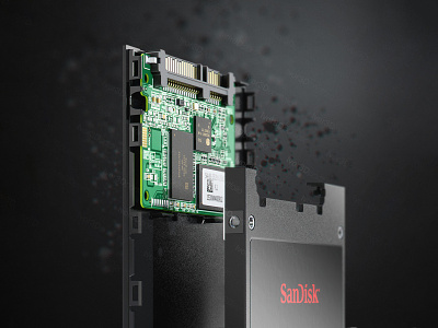 SSD Storage SanDisk Z400s Art-shot 3d 3d visualization c4d cinema 4d circuit closeup electronic engineering hardware hipoly memory pcb product rendering ssd storage tech
