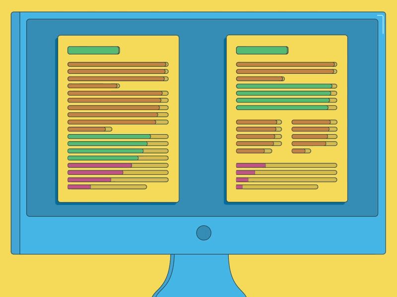Reviewing Documents animation comparisson computer documents flat highlight motion design motion graphics pfizer review