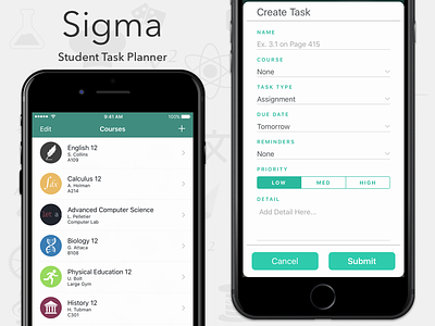 Sigma: Student Task Planner app design icons ios iphone sigma student task planner ui