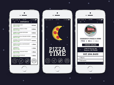 Pizza Time flat illustrator moon night pizza simple time vector
