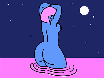 Bathing in the moonlight art artwork dessin illustration illustrator